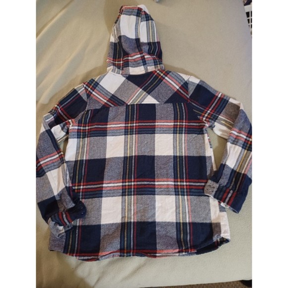 Pink Rose womens Plaid Hooded Flannel Shirt Size Small Button Up White blue red - Picture 7 of 7